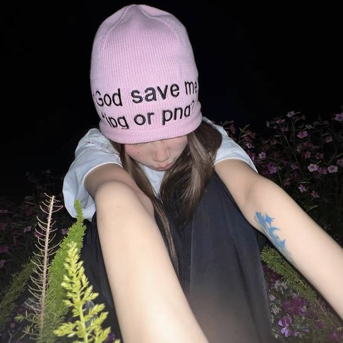 Godsaveme刺绣针织包头帽女