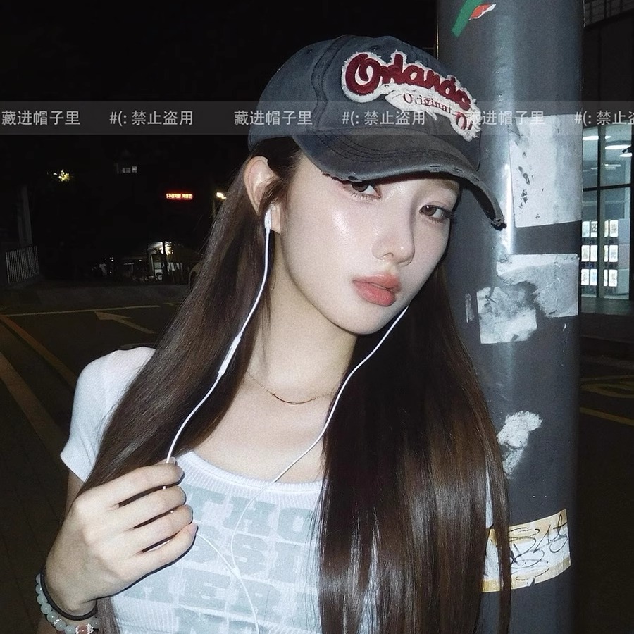 韩国ins博主复古做旧英文棒球帽女百搭刺绣情侣嘻哈水洗鸭舌帽男