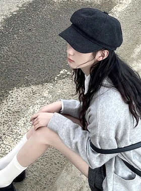 韩版文艺黑色夏季休闲画家帽