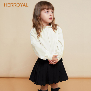 HERROYAL春秋女童衬衫长袖花边领气质学院上衣纯棉文艺亲子母女