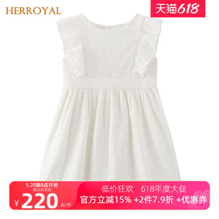 夏季 亲子 女童中小童镂空花朵刺绣白色连衣裙 童装 HERROYAL法式