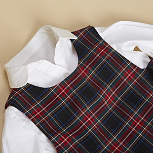 HERROYAL英伦格纹JK风背心裙  女童复古格纹百搭春秋季无袖连衣裙