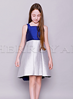 HERROYAL 名媛风宝石蓝拼色2026春夏女童礼服裙钢琴演奏服连衣裙