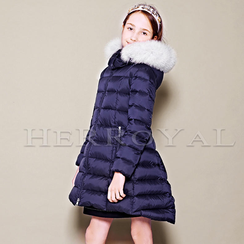 herroyal毛领裙式羽绒服