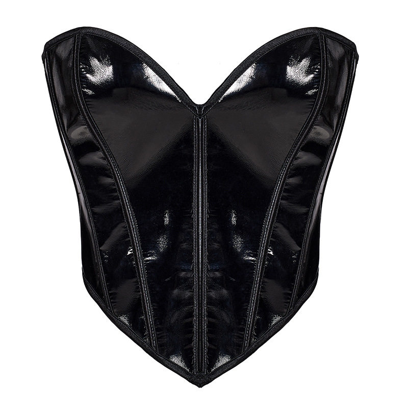 心形束身衣pvc仿皮款托胸性感上衣性感宫廷漆面束腰鱼骨抹胸