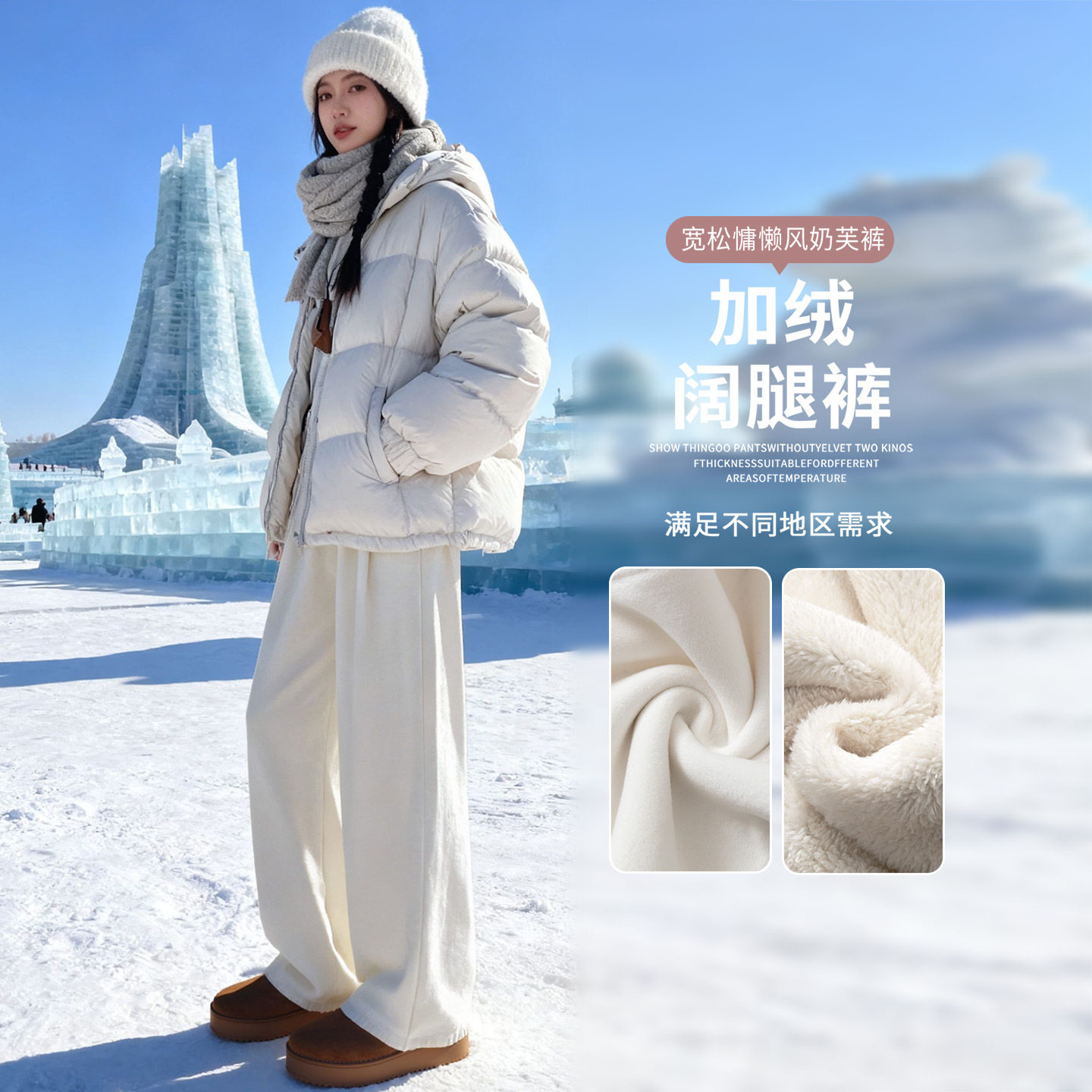 羊羔绒奶芙裤女秋冬季加绒加厚棉裤2025新款休闲小个子直筒阔腿裤