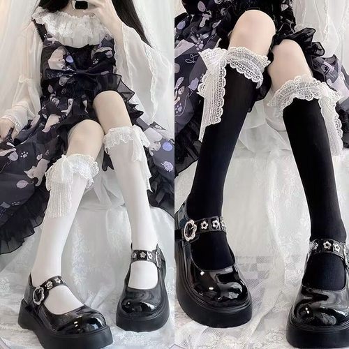 日系jk瘦腿蕾丝花边洛丽塔袜子女蝴蝶结lolita中筒小腿袜春秋冬季
