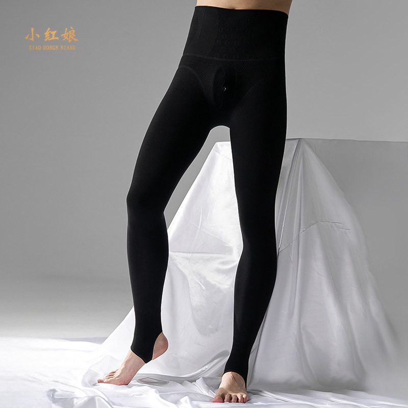 秋冬季男士加绒保暖连裤袜高腰收腹竖开口紧身性感加厚丝袜打底裤
