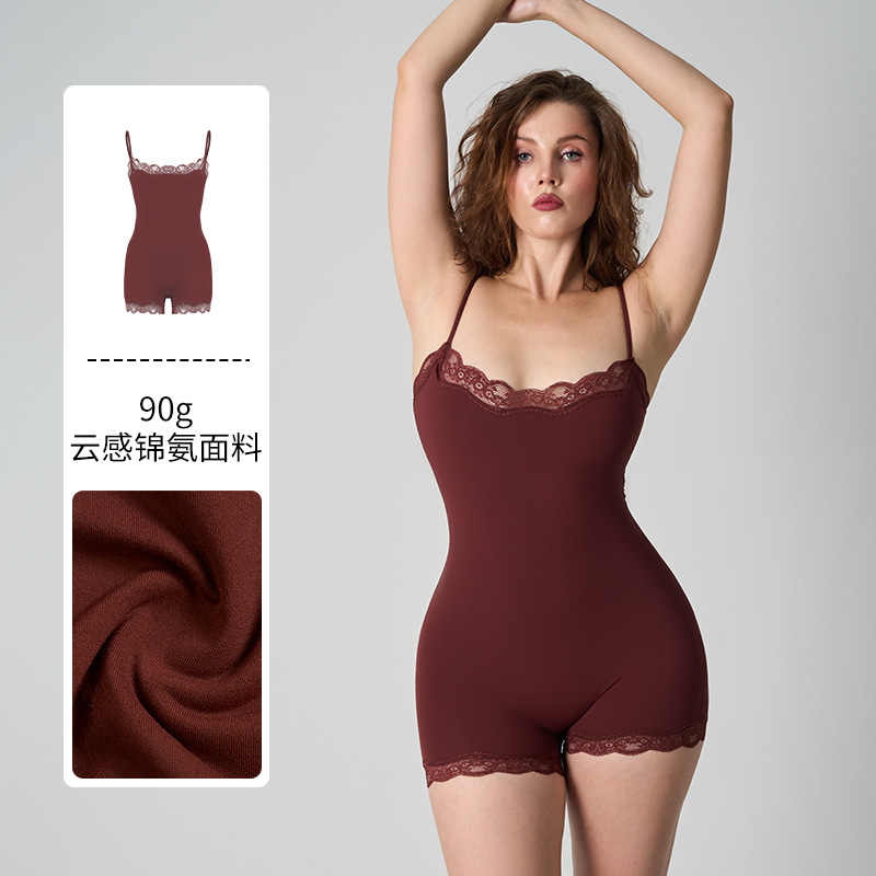 SKIMS卡戴珊LACE欧美蕾丝吊带连体平角裸感亲肤收腹提臀瑜伽服