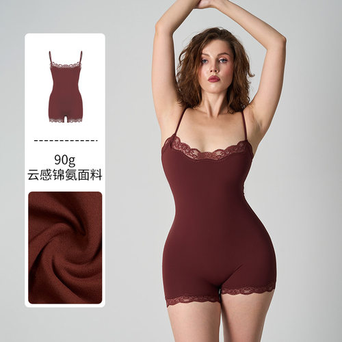 SKIMS卡戴珊LACE欧美蕾丝吊带连体平角裸感亲肤收腹提臀瑜伽服