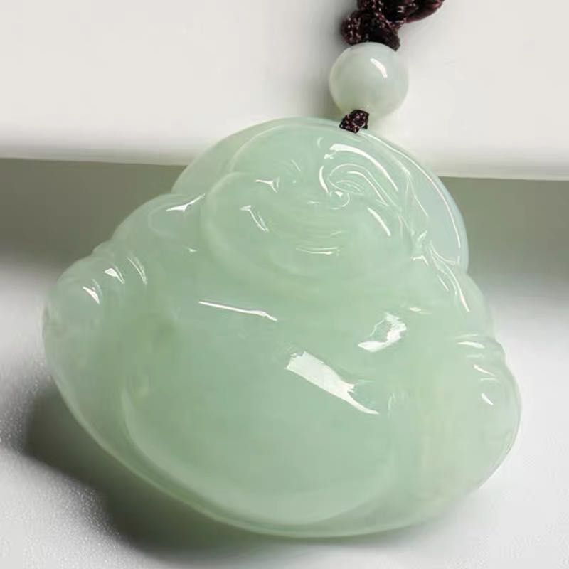 天然翡翠玉佛吊坠男女款天然a货缅甸老坑冰糯种佛公笑佛项链玉坠