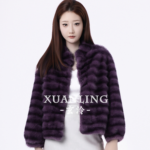 葡萄紫仿水貂毛短款皮草外套女2025秋冬温柔毛绒上衣高级感保暖