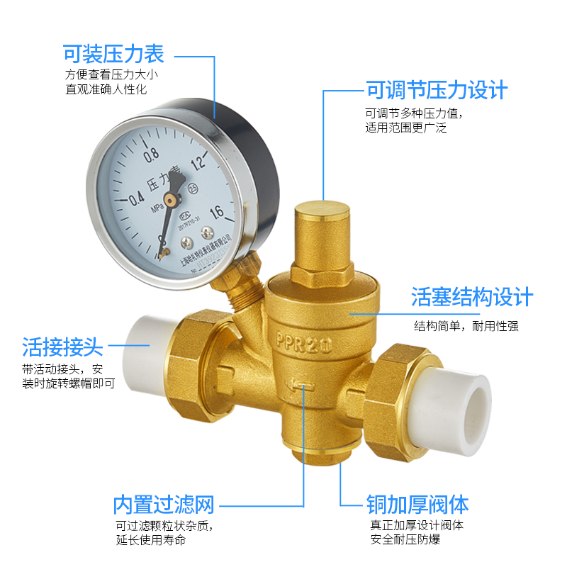 20/25/32ppr水管接头减压阀家用4分PPR管道净热水器可调压稳压阀 五金/工具 其他阀门 原图主图