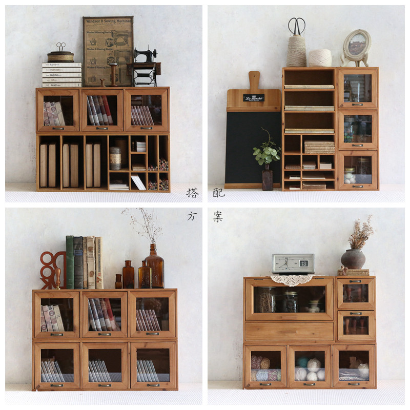 叁杉家居玻璃抽屉式桌上化妆品木质复古收纳盒储物盒家用桌面整理,收纳整理,桌面收纳盒,淘宝优惠券,粉丝福利购,淘宝优惠卷