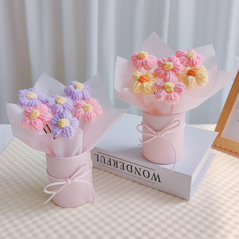 手工小花束成品毛线编织泡芙花公司活团购送顾客员工生日礼物实用