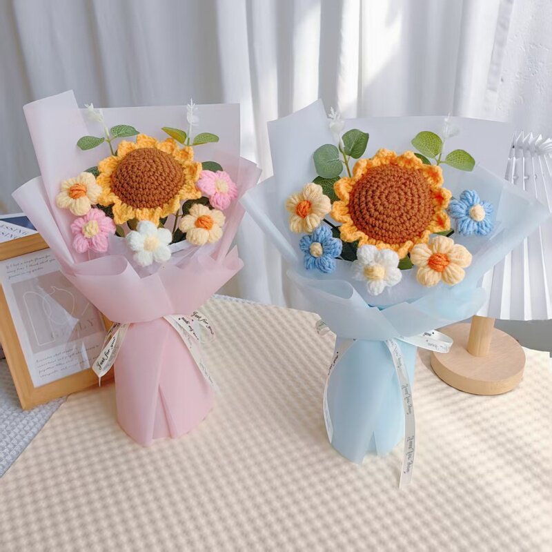 手工针织向日葵仿真毛线花朵