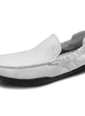 商场同款沙驰男鞋2023春季新款单层皮休闲皮鞋软皮软底豆豆鞋白色