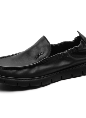 商场同款沙驰男鞋2024春季新款头层牛皮时尚休闲鞋软皮软底豆豆鞋