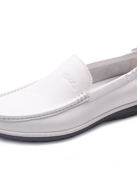 商场同款沙驰男鞋2022夏季新款头层牛皮透气时尚休闲皮鞋白色平底