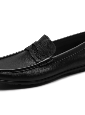 商场同款沙驰男鞋2024夏季款牛皮透气休闲皮鞋软皮软底便士豆豆鞋