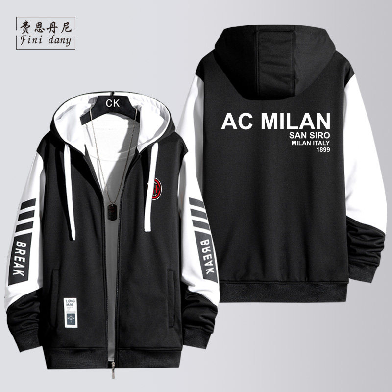 秋冬新款AC米兰Milan意甲足球连帽拉链卫衣外套衣服男情侣开衫潮
