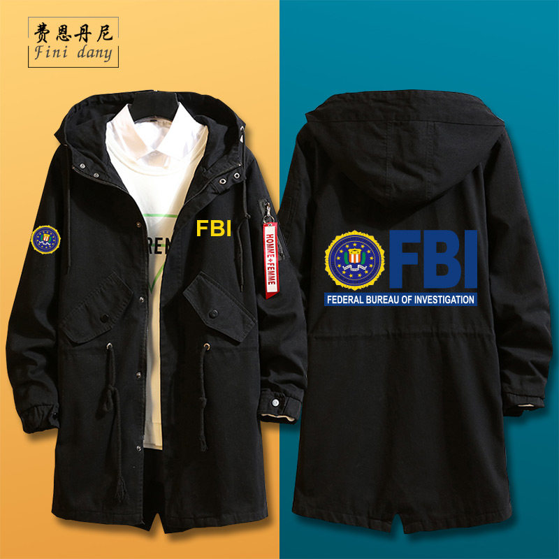 fbi美国联邦调查局特工电影周边秋冬中长款男外套风衣连帽上衣服