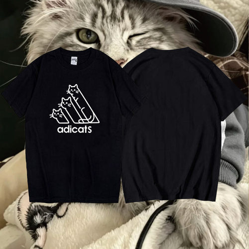 adi猫】趣味搞笑可爱小猫咪印花t恤短袖纯棉meme梗图衣服男女体恤