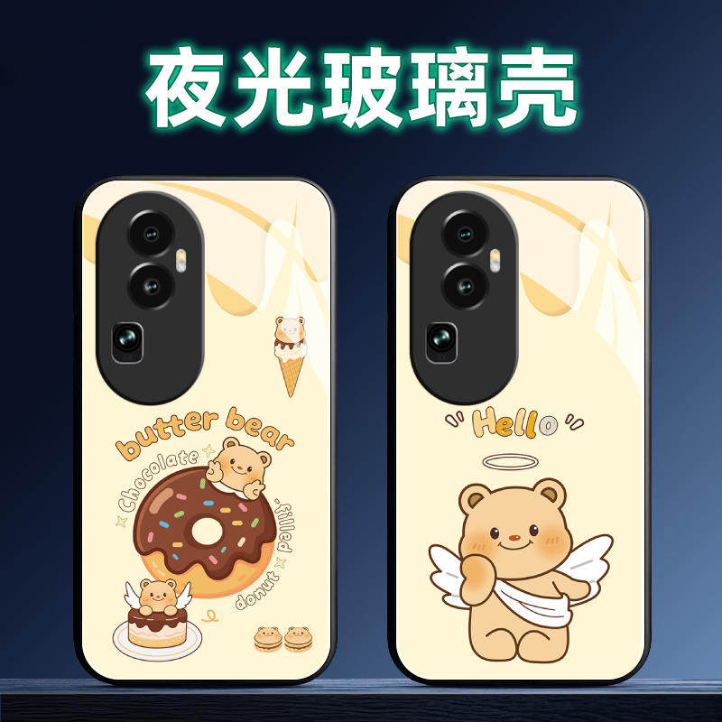 适用OPPOReno10夜光玻璃手机壳Pro保护套+全包软防摔定制薄硅胶黄油小熊网红时尚情侣高级液态女创意简约男个,3C数码配件,手机保护套/壳,淘宝优惠券,粉丝福利购,淘宝优惠卷