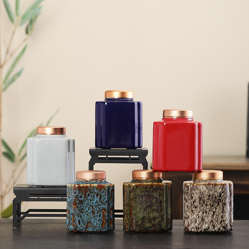 茶叶罐密封罐茶缸大号陶瓷罐小茶叶罐便携家用窑变茶盒包装茶叶罐