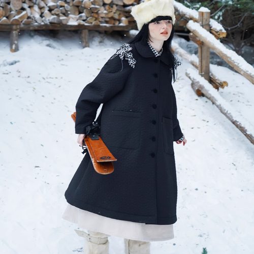 WOKERKER裥棉长款棉服A摆外套