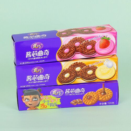 真巧牛奶味夹心饼干10盒包装酱芯
