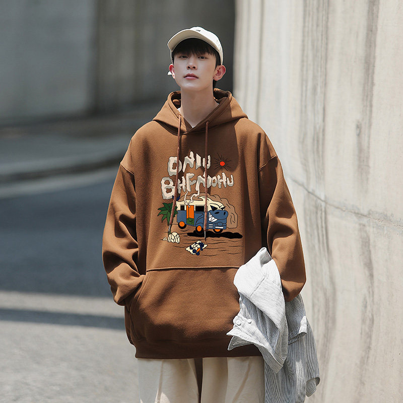 港风美式宽松直播品质男女秋咖啡色外套带帽卫衣A354W831P48控68，男装卫衣，电商C408(原B339-1)