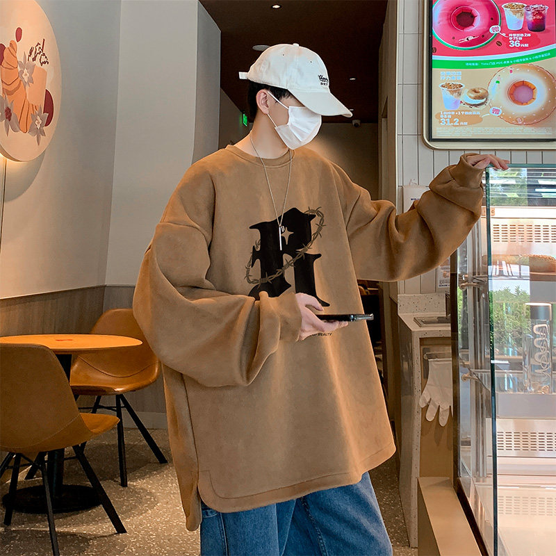 已注册供抖音直播港风麂皮绒开叉宽松男卫衣W3001P45控价68,男装卫衣,电商C408(原B339-1)