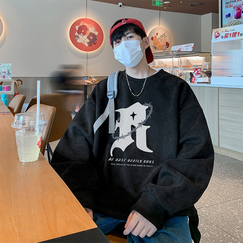 已注册供抖音直播港风麂皮绒开叉宽松男卫衣W3001P45控价68,男装卫衣,电商C408(原B339-1)