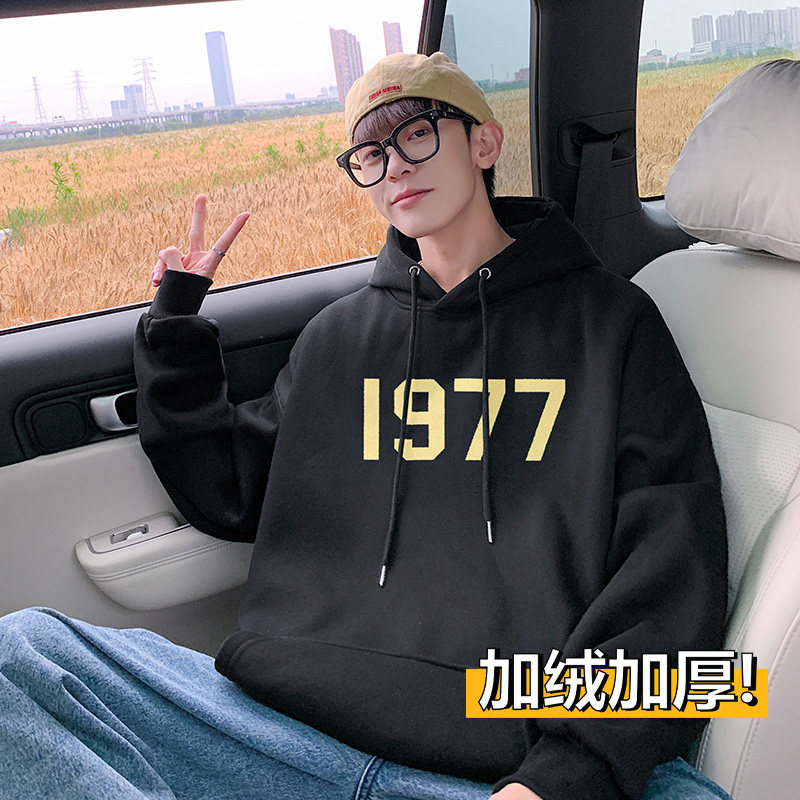 港风美式宽松抖音直播男情侣连帽卫衣A354 W819P48加绒加厚60控68图片