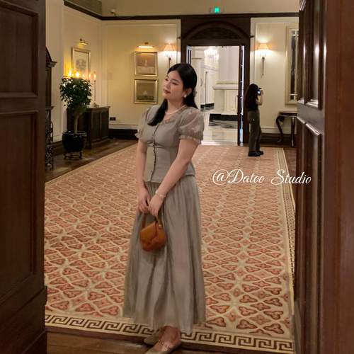 DATOO【欧尼情书】微胖大码天丝莱赛尔套装女韩系衬衫+半裙套装