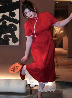 哒头.Studio【红羽蝶】微胖大码2024年新款新中式改良旗袍连衣裙