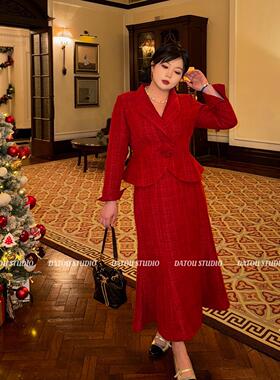 哒头.Studio【红玫瑰】微胖mm大码2024新设计感显瘦年末战袍套装