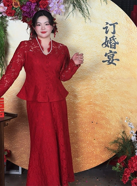 DATOO【家有喜事】微胖新中式蕾丝国风提花订婚结婚敬酒服套装