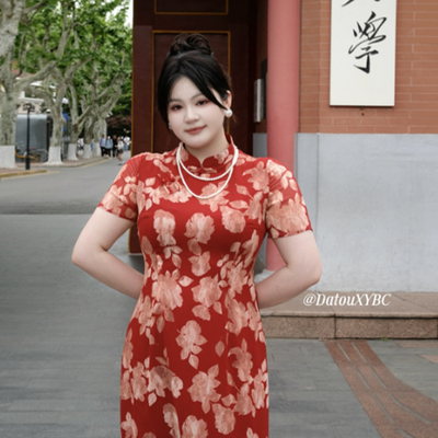 哒头.Studio【花样年华】微胖mm大码港风绝美旗袍敬酒显白连衣裙