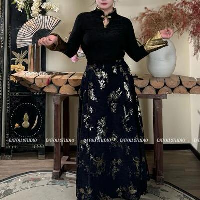 长袖微胖mm马面裙加厚套装大码