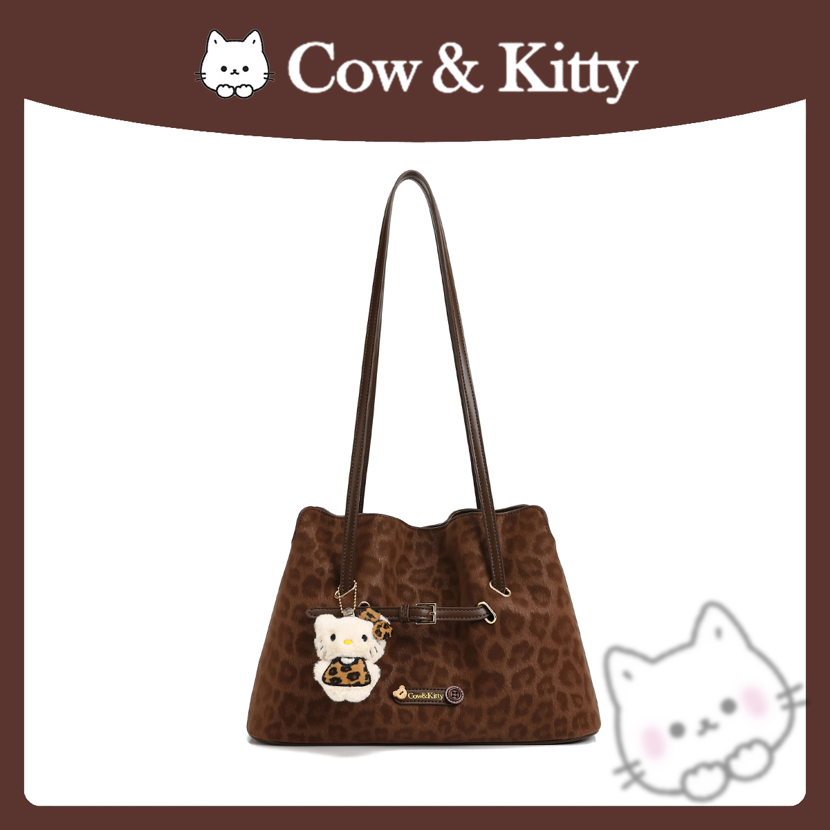 【刘叮当甄选】CowKitty/经典百搭大容量豹纹桶包单肩包8128