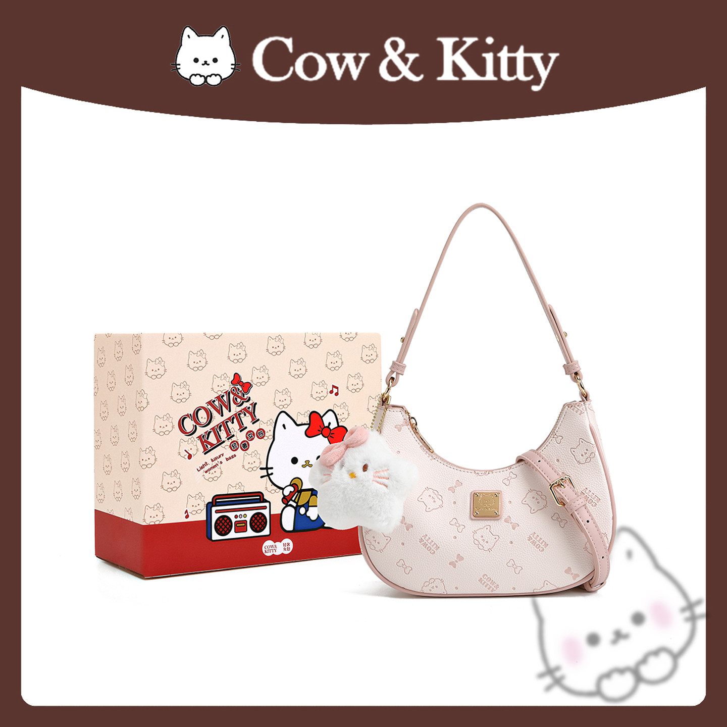 官方正品Cow&Kitty2026新款女包卡通印花腋下包新月形单肩斜挎包,箱包皮具/热销女包/男包,腋下包,淘宝优惠券,粉丝福利购,淘宝优惠卷