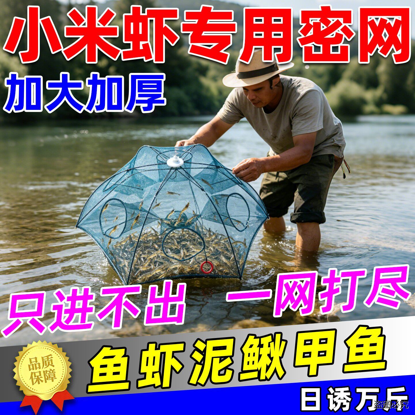 小米虾专用网青蛙螃蟹黄鳝小河鱼加密加厚眼捞一体款只进不出神器