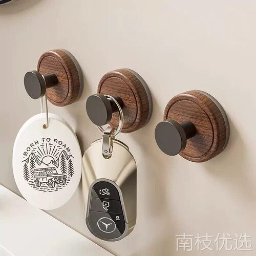胡桃木纹吸盘免打孔门后挂钩挂衣钩高级壁挂墙上单钩玄关强力黏钩