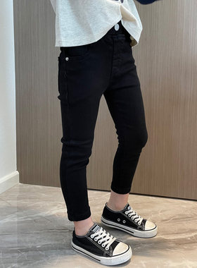 女童黑色牛仔小脚长裤子