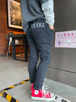 男童薄绒牛仔裤子小脚修身2025秋冬装加绒宝宝潮流小中大儿童长裤