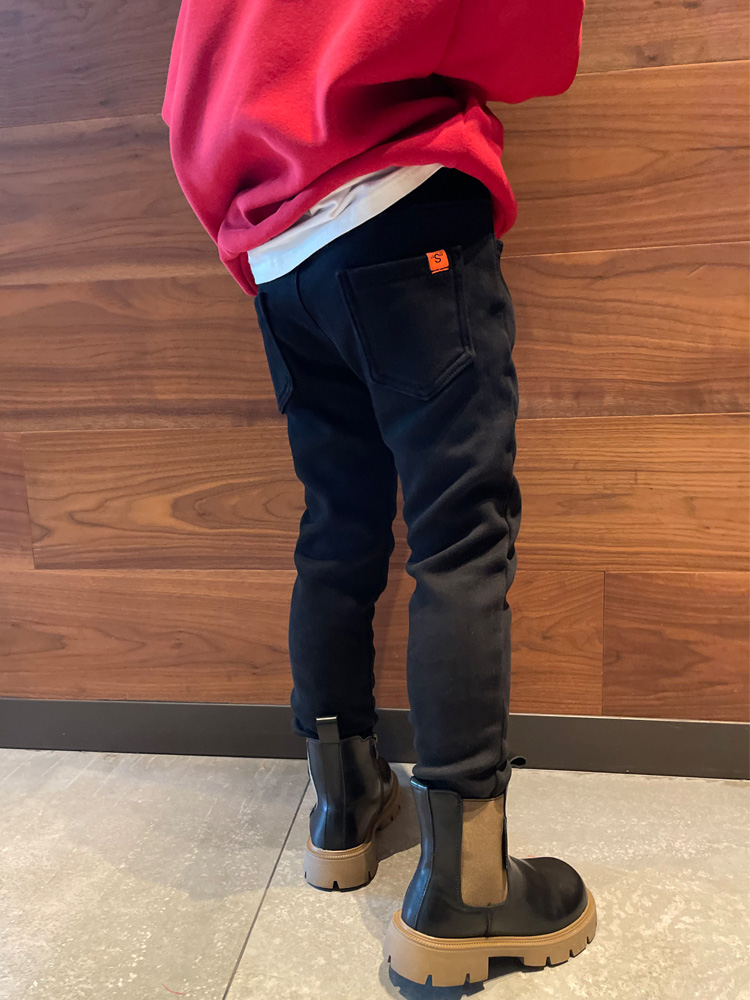 男女童一体绒牛仔裤子黑色长裤