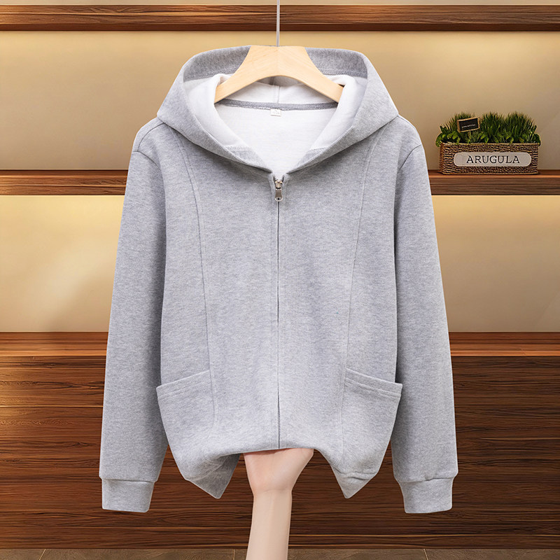 春秋新款中老年女开衫外套纯棉连帽夹克卫衣宽松大码妈妈休闲上