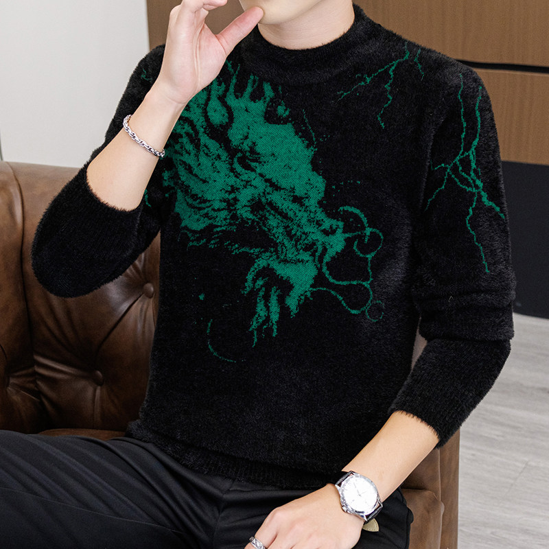 欧货男款飞龙加厚仿貂绒针织毛衣